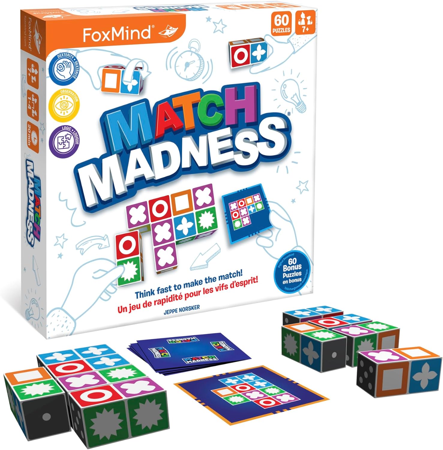 Foxmind Match Madness Board Game, Dual Mode Visual Recognition Matching Board Game, Fast Paced Puzzle Game to Develop Problem Solving Skills, Fun Board Games for Adults and Family