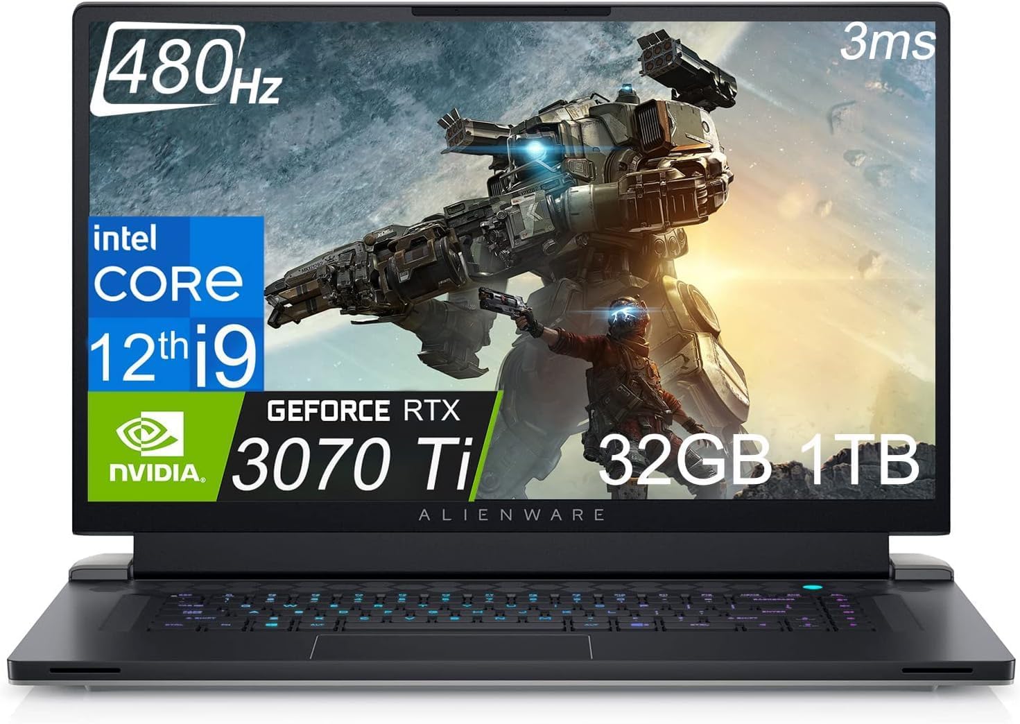 Alienware x17 R2 17.3″ 480Hz FHD (Intel 12th Gen Core i9-12900H, 32GB DDR5 RAM, 1TB SSD, NVIDIA GeForce RTX 3070 Ti 8GB) RGB Backlit Gaming Laptop, WiFi 6E, Thunderbolt 4, HD Webcam, Win 11 Home