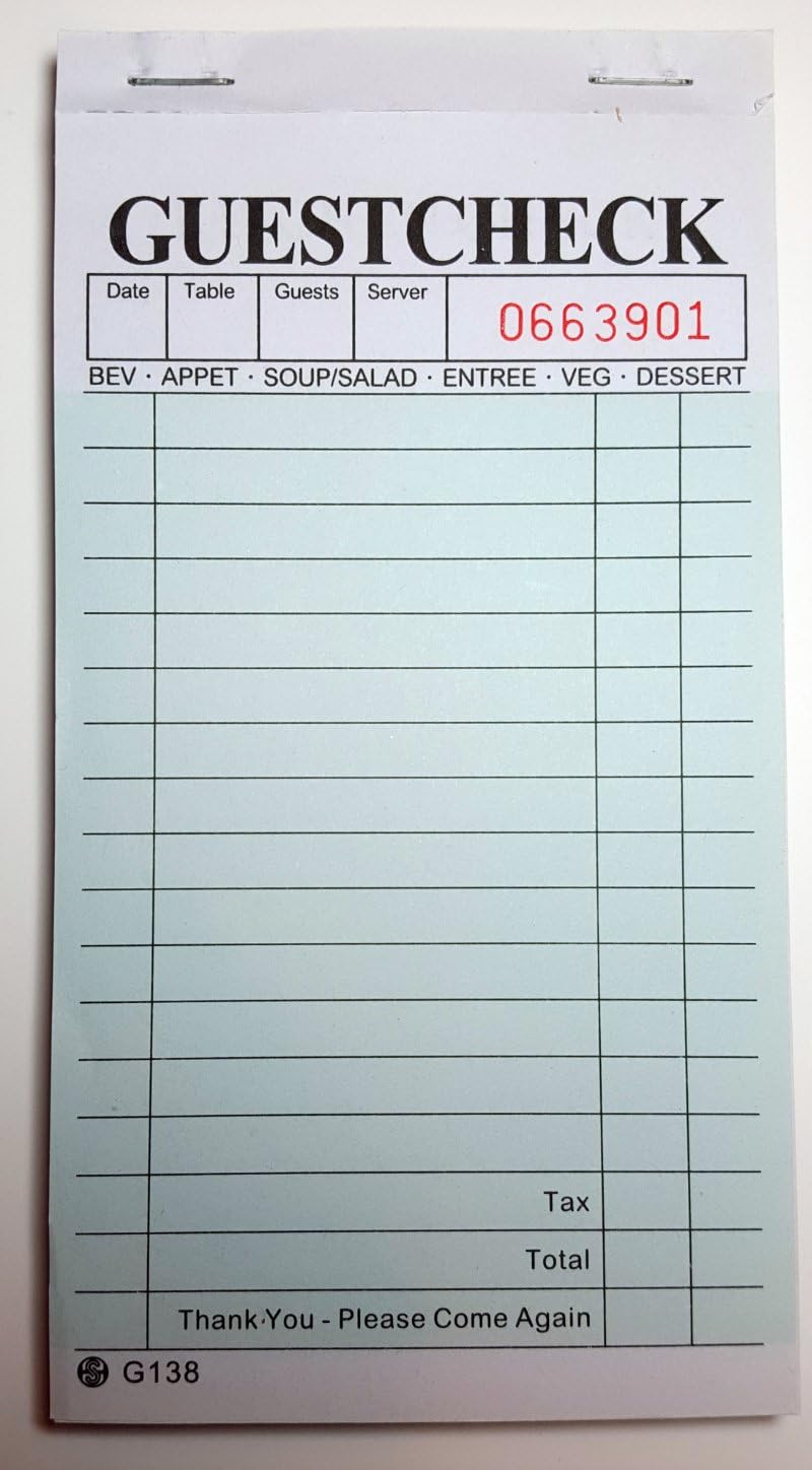 G138 Two-Part Interleaving Carbon Guest Check, Green, 6-3/4″ Length x 3-1/2″ Width, Qty: 500 (Poly of 10 Books, 50 Sheets Per Book)