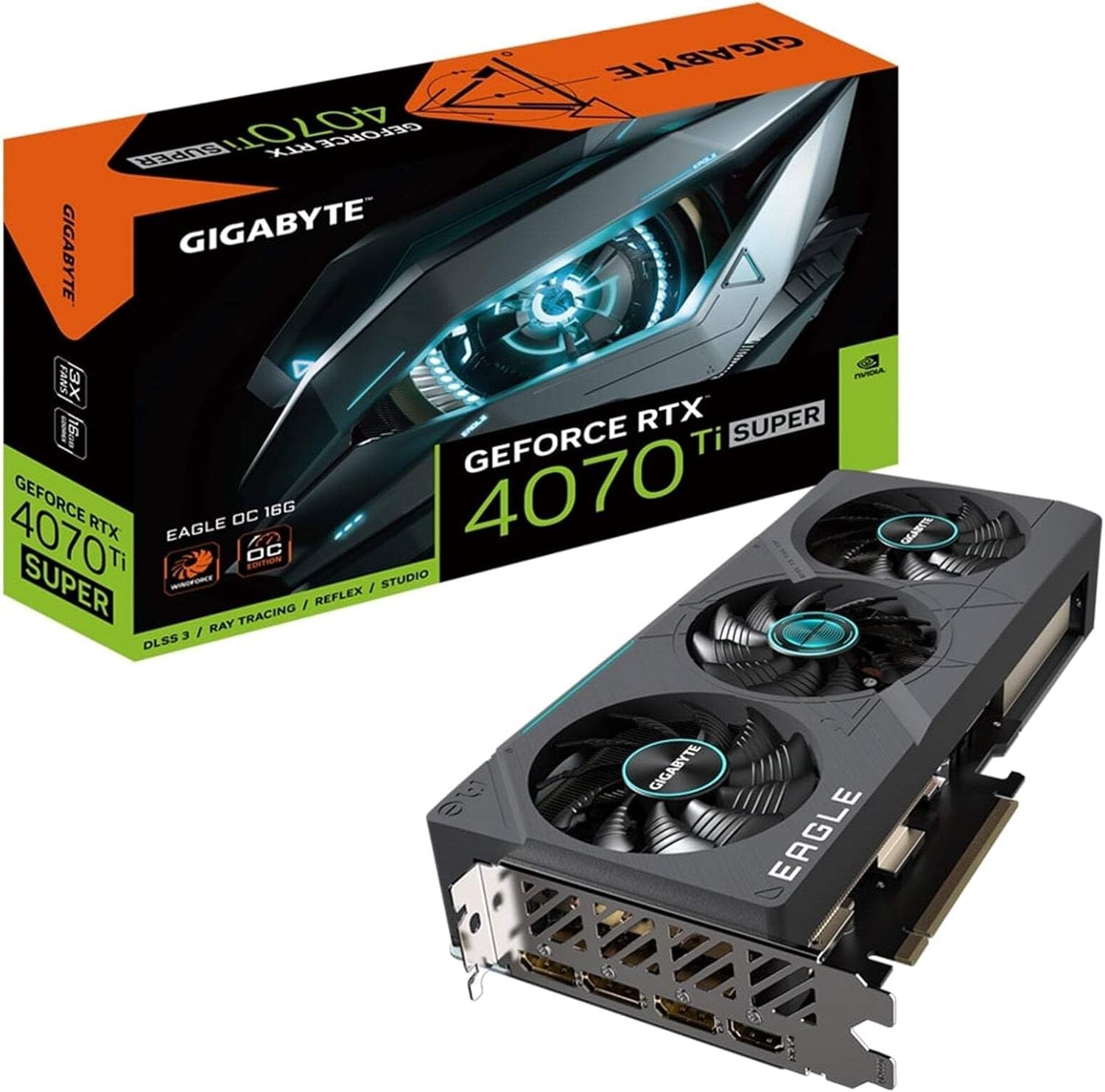 Gigabyte GeForce RTX 4070 Ti Super Eagle OC Graphics Card – 2640MHz Core, 16GB GDDR6X 21000MHz 256-bit Memory, PCI-E 4.0, 3X DP 1.4, 1x HDMI 2.1a, NVIDIA DLSS 3.5, GV-N407TSEAGLE OC-16GD