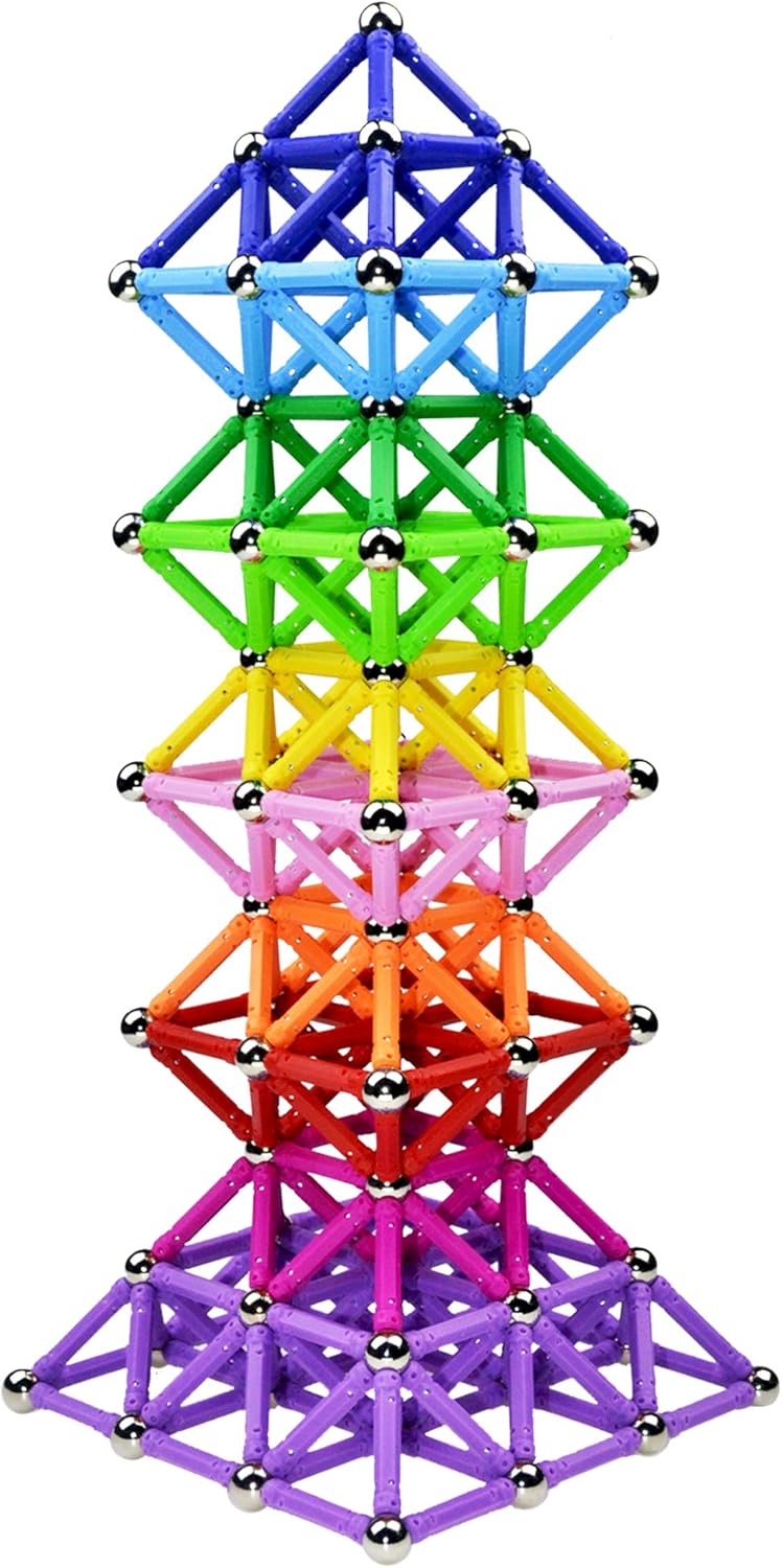 150Pcs Magnetic Building Sticks Blocks Toys, 2.3″ Length Magnet Educational Toys Set for Kids and Adult, STEM Building Toy 3D Non-Magnetic Balls with Storage Bag