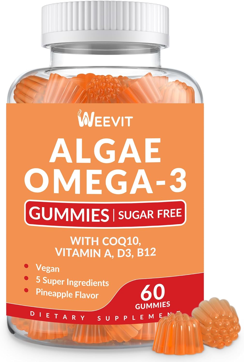 Vegan Omega-3 Gummies, Omega 3 Fish Oil Alternative for Adults – Algae Omega with DHA & EPA, CoQ10, Vitamin B12 – Mobility, Immune, Eye & Brain – Sugar Free