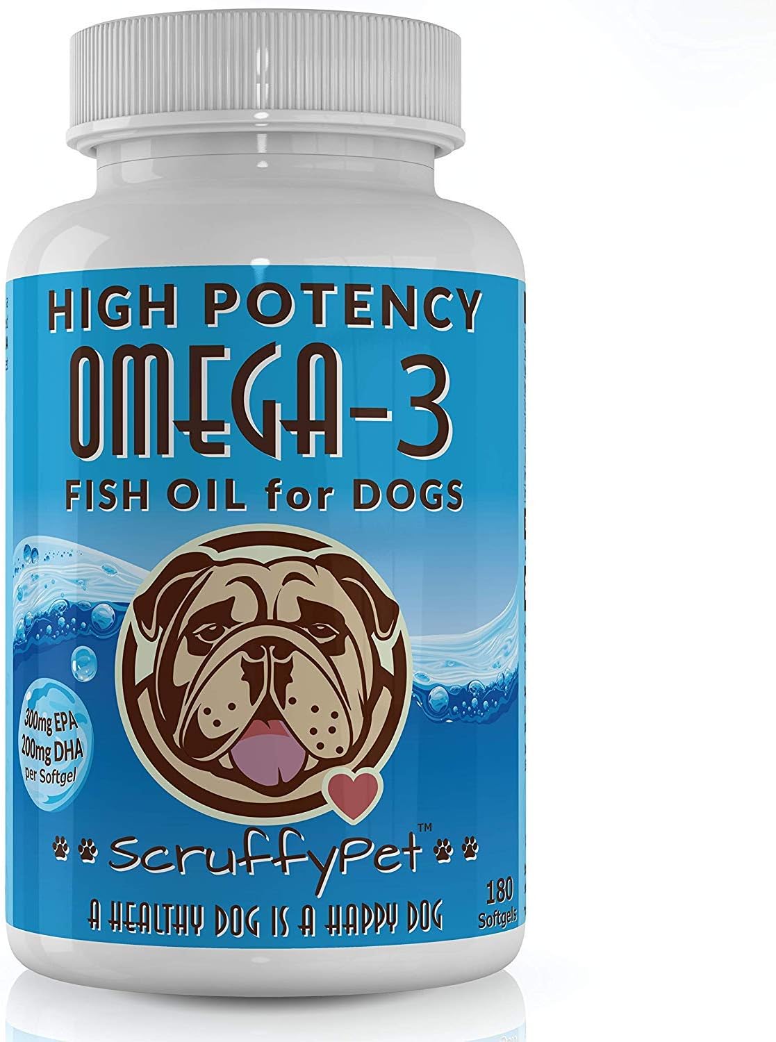 Pure Omega 3 Wild Fish Oil for Dogs with Vitamin E – Highest EPA & DHA Softgels Available (1000mg) 180ct