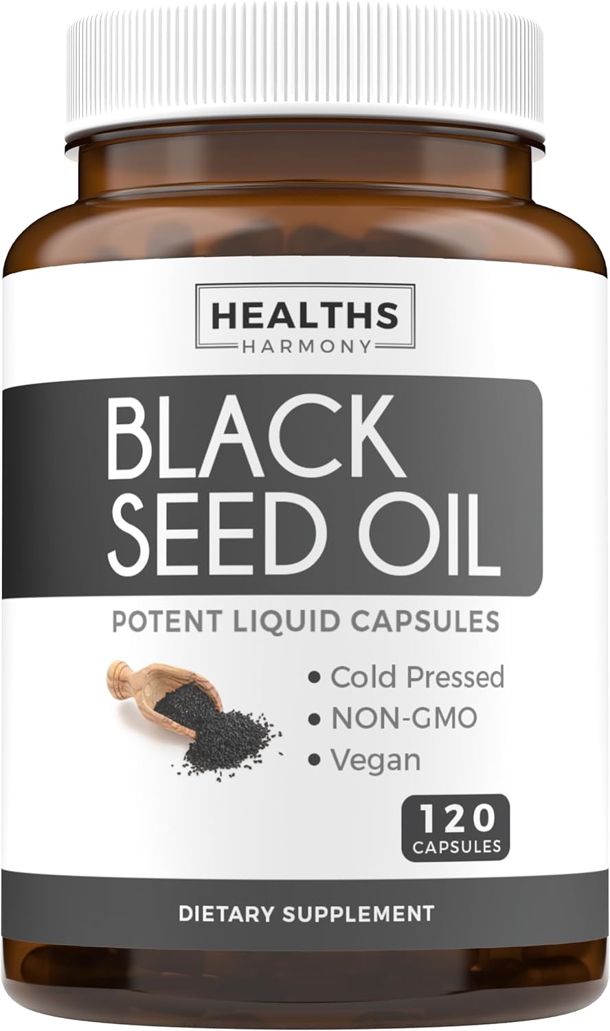 Black Seed Oil – 120 Softgel Capsules Skin Health (Non-GMO & Vegan) Cold-Pressed Nigella Sativa Producing Pure Black Cumin Seed Oil with Vitamin E – 500mg Each, 1000mg Per 2 Capsule Serving