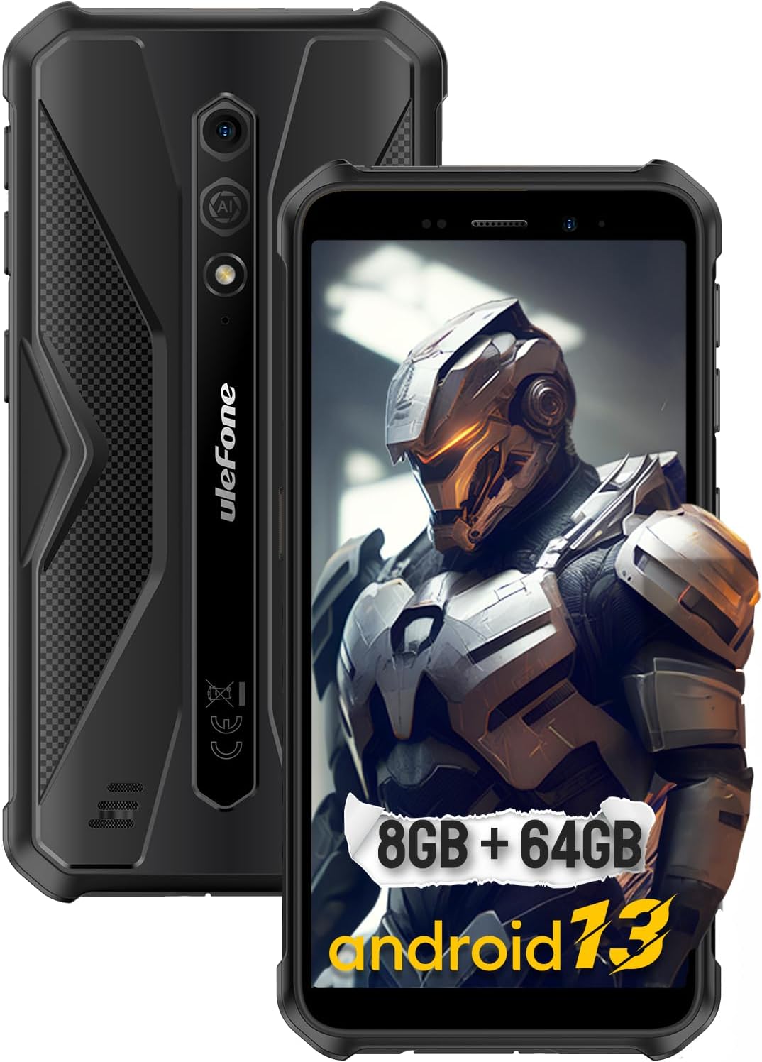 Ulefone Rugged Smartphone Armor X12 Pro, Waterproof Phones Unlocked, Octa-core Android 13, 8GB+64GB, Dual SIM Global 4G LTE, 4860mAh Battery, Face Recognition, Bluetooth, NFC, Compass – Black