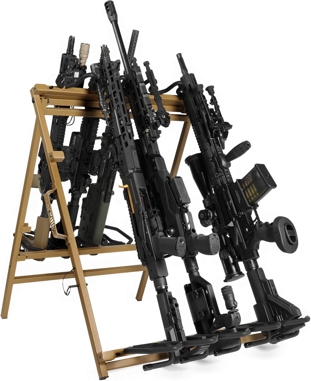 Savior Equipment Portable Folding 9 Gun Free-Standing Rifle Rack, Heavy-Duty Steel Frame, Deer Camp Firearms Display Stand, 2 Height Settings Fit Most Carbine and AR Pistols