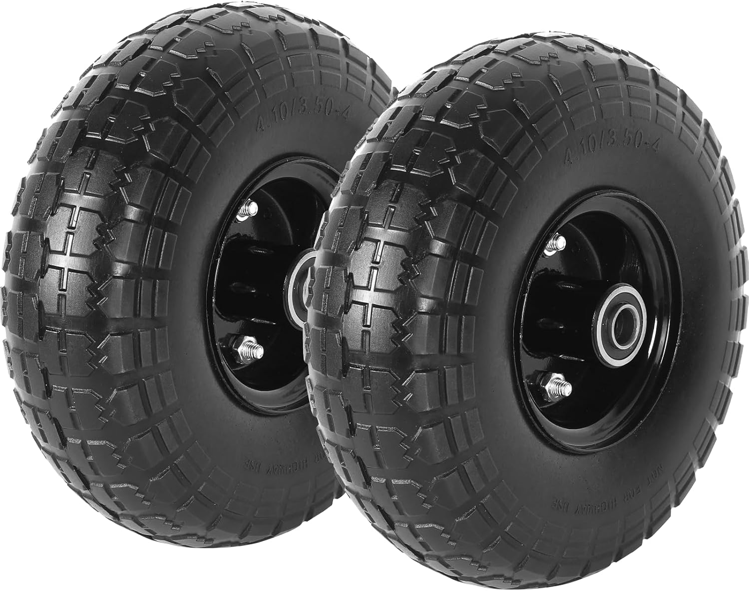 AR-PRO (2-Pack) 10-Inch Solid Tire 4.10/3.50-4″ Tire and Wheels Flat Free with 5/8″ Bearings, 2.2″ Offset Hub – Perfect for Hand Truck, Wheelbarrow, Trolley, Garden Wagon Carts, Utility Cart