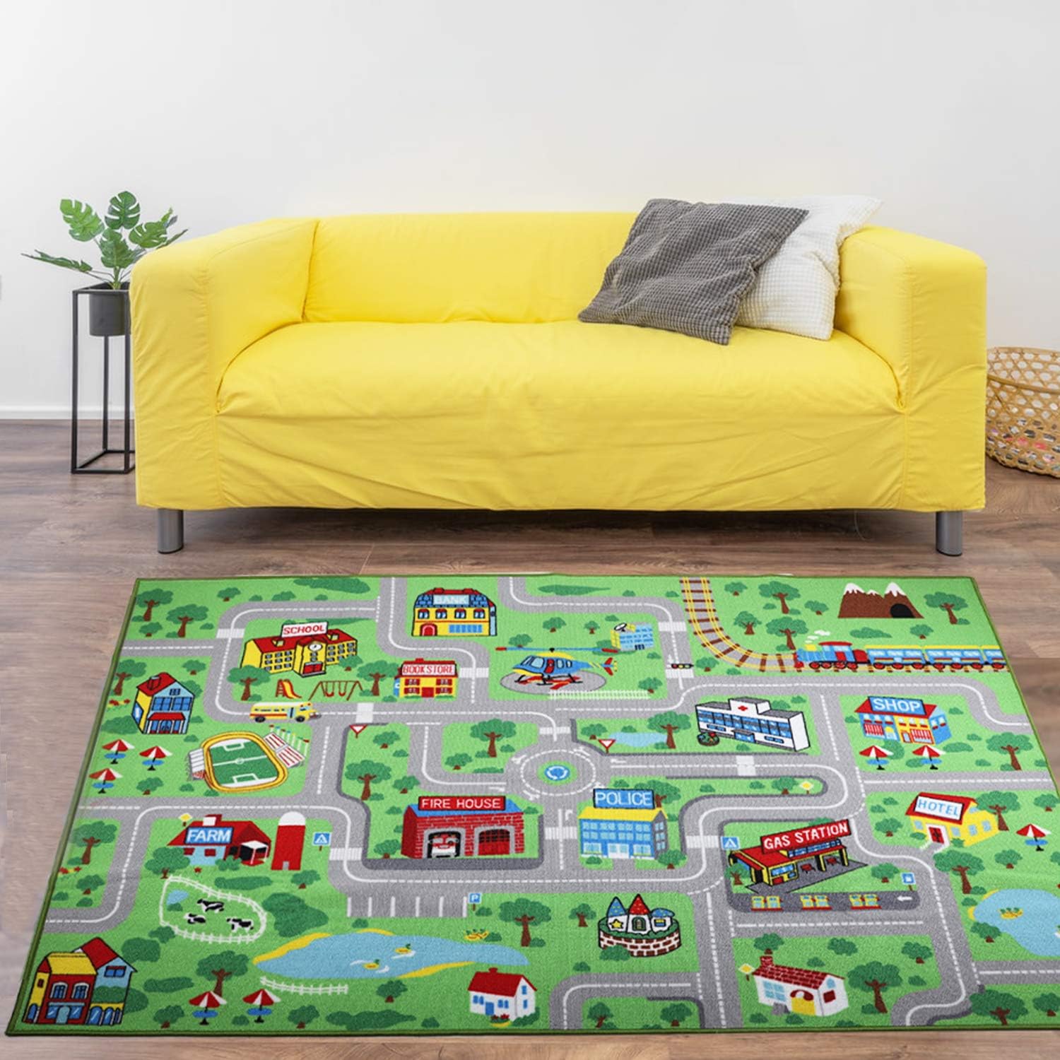 Yincimar Kids Carpet Playmat Rug,6.6×5.0 ft Extra Large City Life Carpet Learning Exercise Mat Educational Car Rug Play Game Rug for Baby Toddler Boy Bedroom Playroom