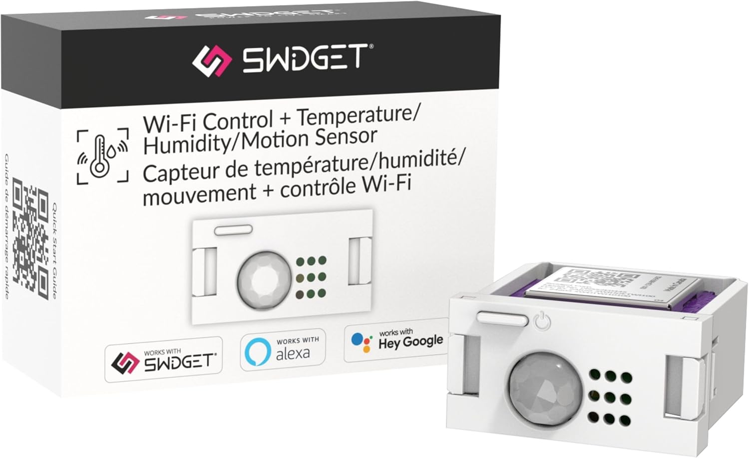 Wi-Fi Control + Temperature, Humidity and Motion Insert – Smart Home Devices with Motion Sensors – Compatible with Swidget Outlets & Switches for Power Monitoring and Remote Control