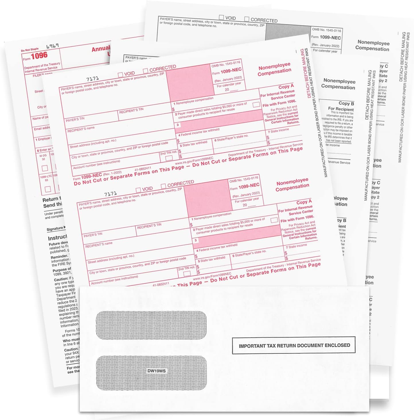 NextDayLabels 1099-NEC Forms for 2024, 4-Part Tax Forms, Vendor Kit of 25 Laser Forms and 25 Self-Seal Envelopes, Forms Designed for QuickBooks and Other Accounting Software