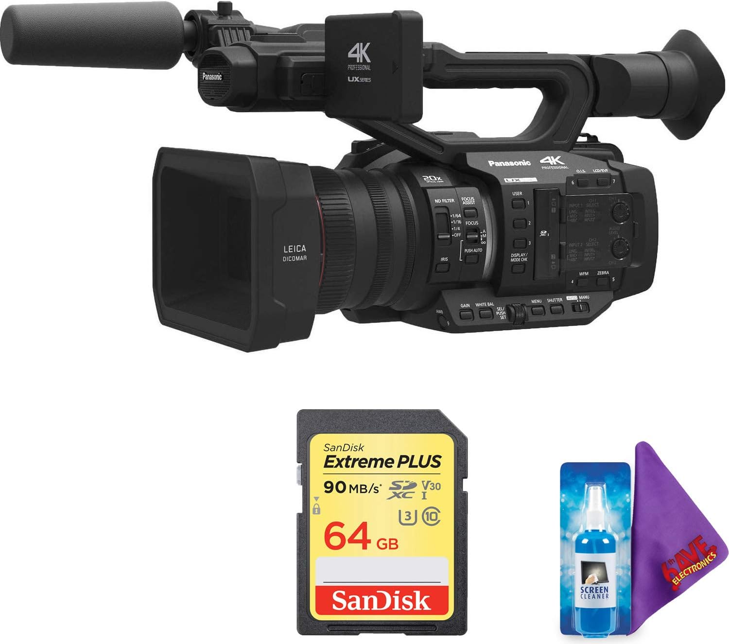 Panasonic AG-UX180 4K Premium Professional Camcorder + Pro Memory Card (Certified Refurbished)