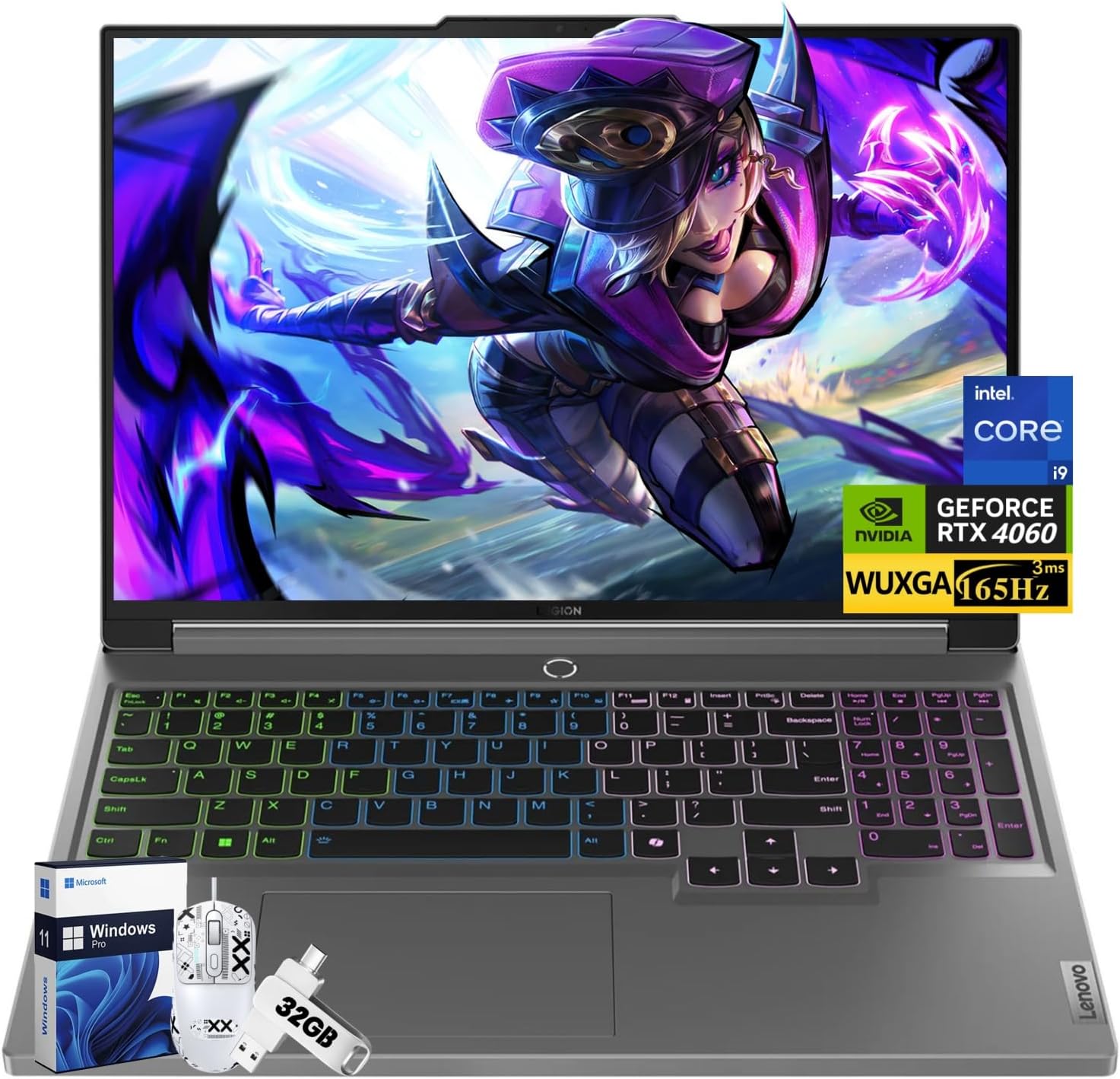 Lenovo Legion 5i Gaming Laptop, NVIDIA RTX 4060, Intel i9-14900HX(24-Core, Up to 5.8 GHz), 16″ WQXGA 165Hz, 32 GB DDR5, 2 TB SSD, Bluetooth 5.2, Wi-Fi 6E, Windows 11 Pro, Gaming Mouse, 32 GB UFD