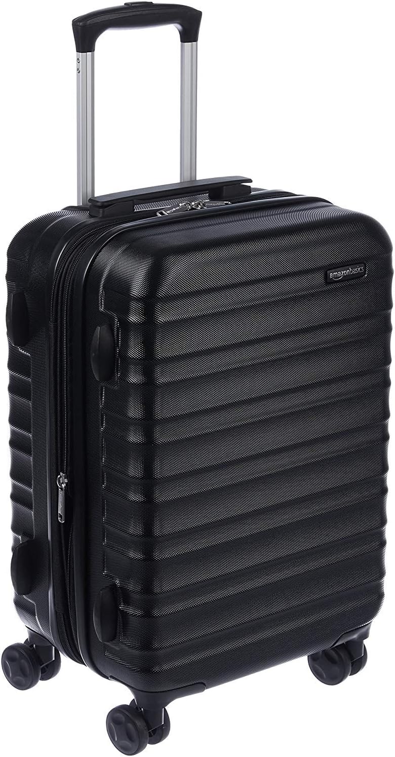 Amazon Basics Suitcase, Hardside Luggage with Spinner Wheels, Scratch-Resistant Surface, Black, 21-Inch