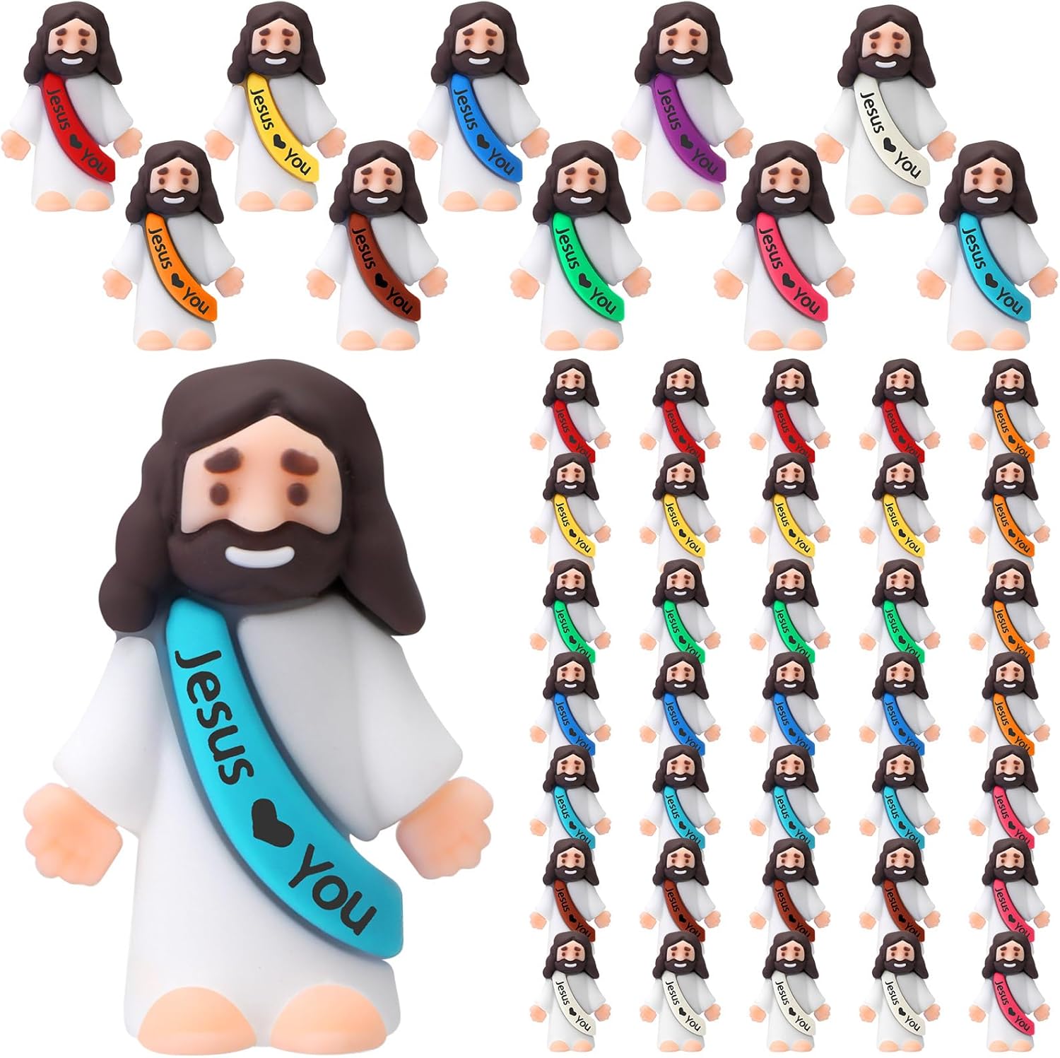 Bememo 50 Pcs Mini Jesus Figures Easter Jesus Loves You Jesus Toys Little Jesus Figures to Hide and Seek Sunday School Religious Party Favors Gift for Easter Egg Stuffers (Multicolor)