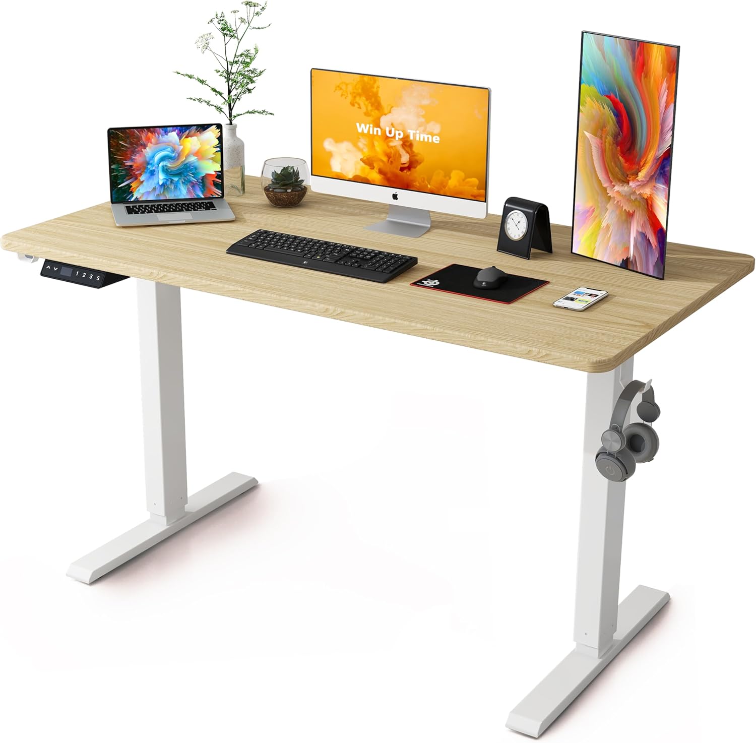 Electric Standing Desk Whole Piece Desktop Height Adjustable Desk- Standing Computer Desk, Sit Stand Desk Frame & Top, Electric Stand Up Desk on Wheels