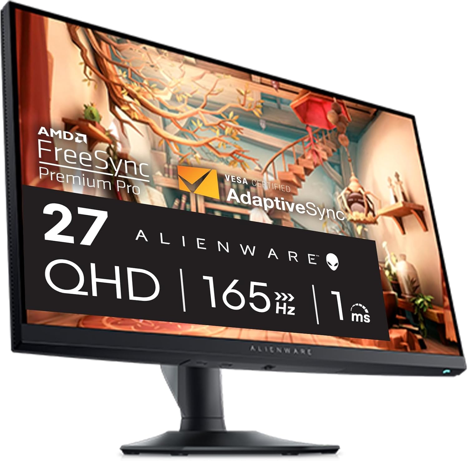 Alienware AW2724DM Gaming Monitor – 27″ QHD 180Hz w Overclock, AMD FreeSync Premium Pro, NVIDIA G-SYNC, VESA Display – Black,Black/Silver