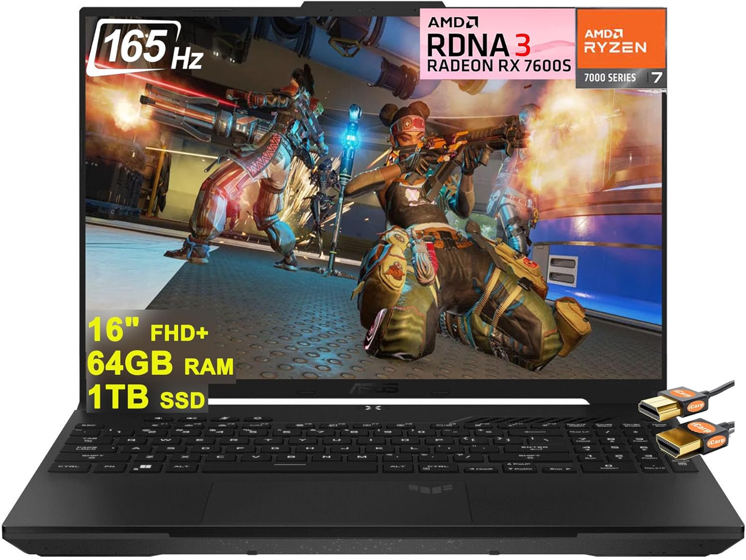 ASUS TUF Gaming A16 Laptop 16″ FHD+ 165Hz 7ms 100% sRGB AMD Octa-core Ryzen 7 7735HS 64GB RAM 1TB SSD Radeon RX 7600S 8GB Graphic (>RTX 4060) Backlit USB-C USB4 Fast Charging Win11 + HDMI Cable