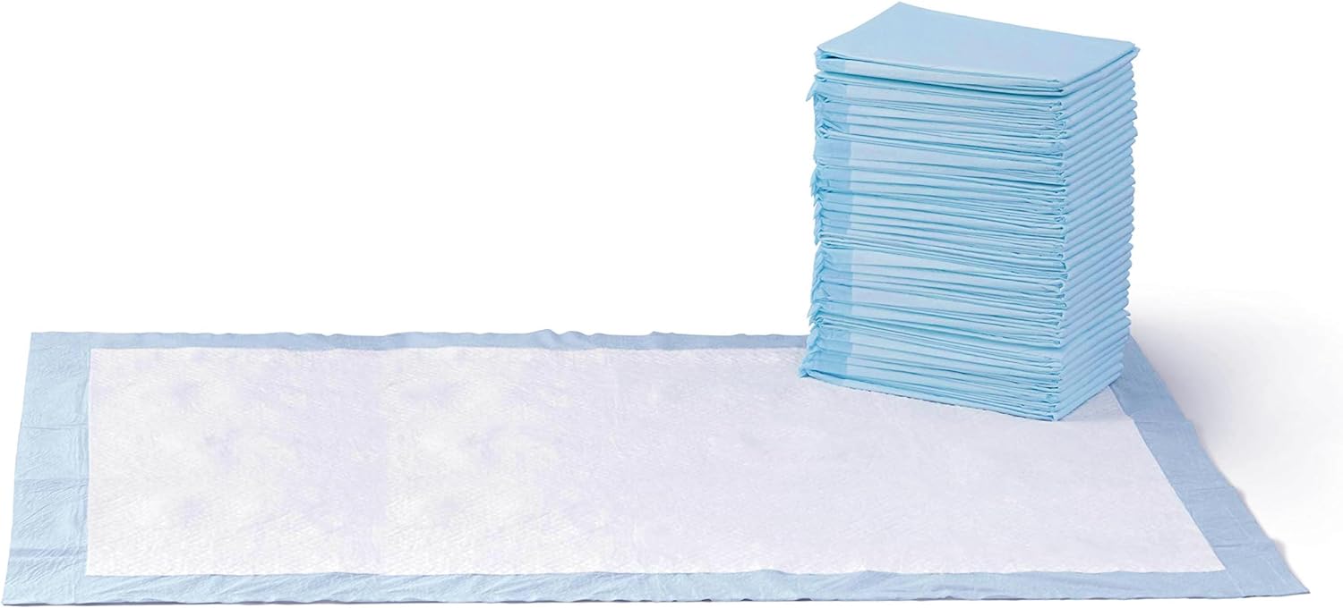 Amazon Basics Leakproof Dog and Puppy Pee Pads with 5-Layer Quick-Dry Surface for Potty Training, Standard Absorbency, Giant, 27.5 x 44 Inch, Pack of 40, Blue & White