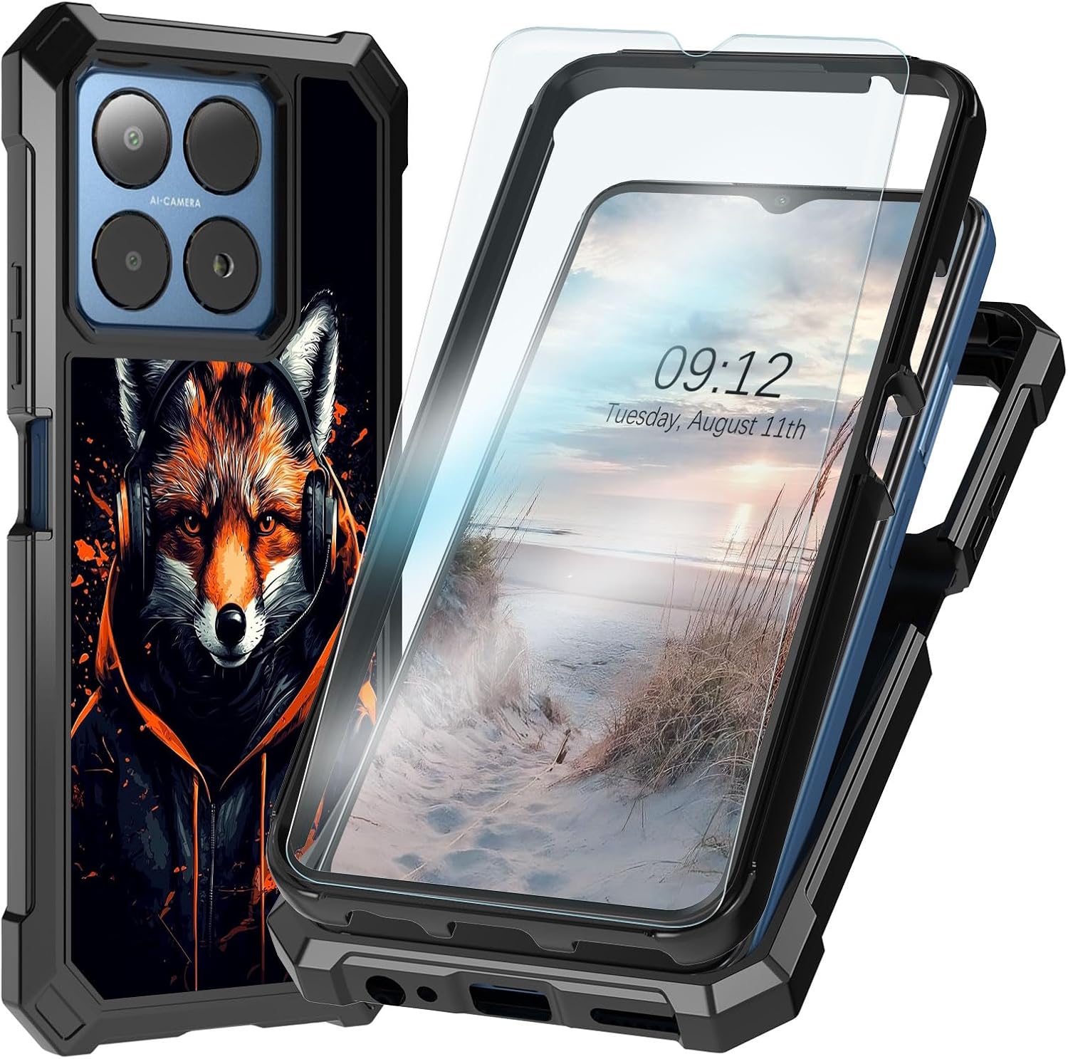 for Boost Summit 5G Case with Screen Protector, Heavy Duty Shockproof Dual Layer Structure Protective Cover Silicone TPU Case for Boost Mobile Summit 5G, Cool Fox