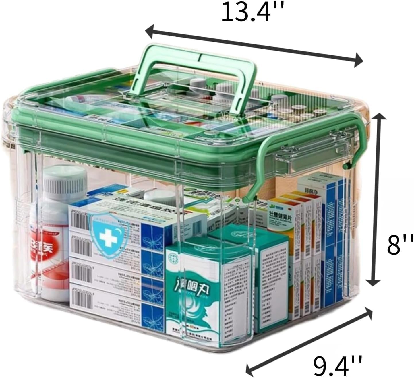 Multifunctional Family Medicine Box, Clear Double Layer Storage Box Container, Family First Aid Box Medicine Box Organizer (L)