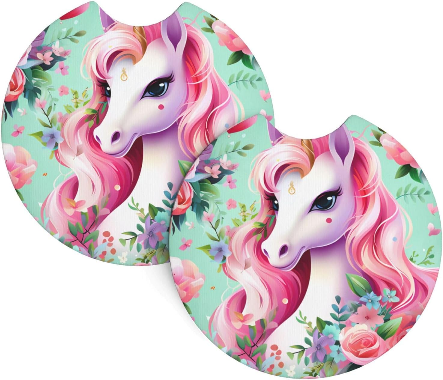 Phayah Pink Unicorn Car Coasters 2 Pack Protect Your Cup Holder Suitable for Daily Life and Outdoor Self-Driving New Car Gift