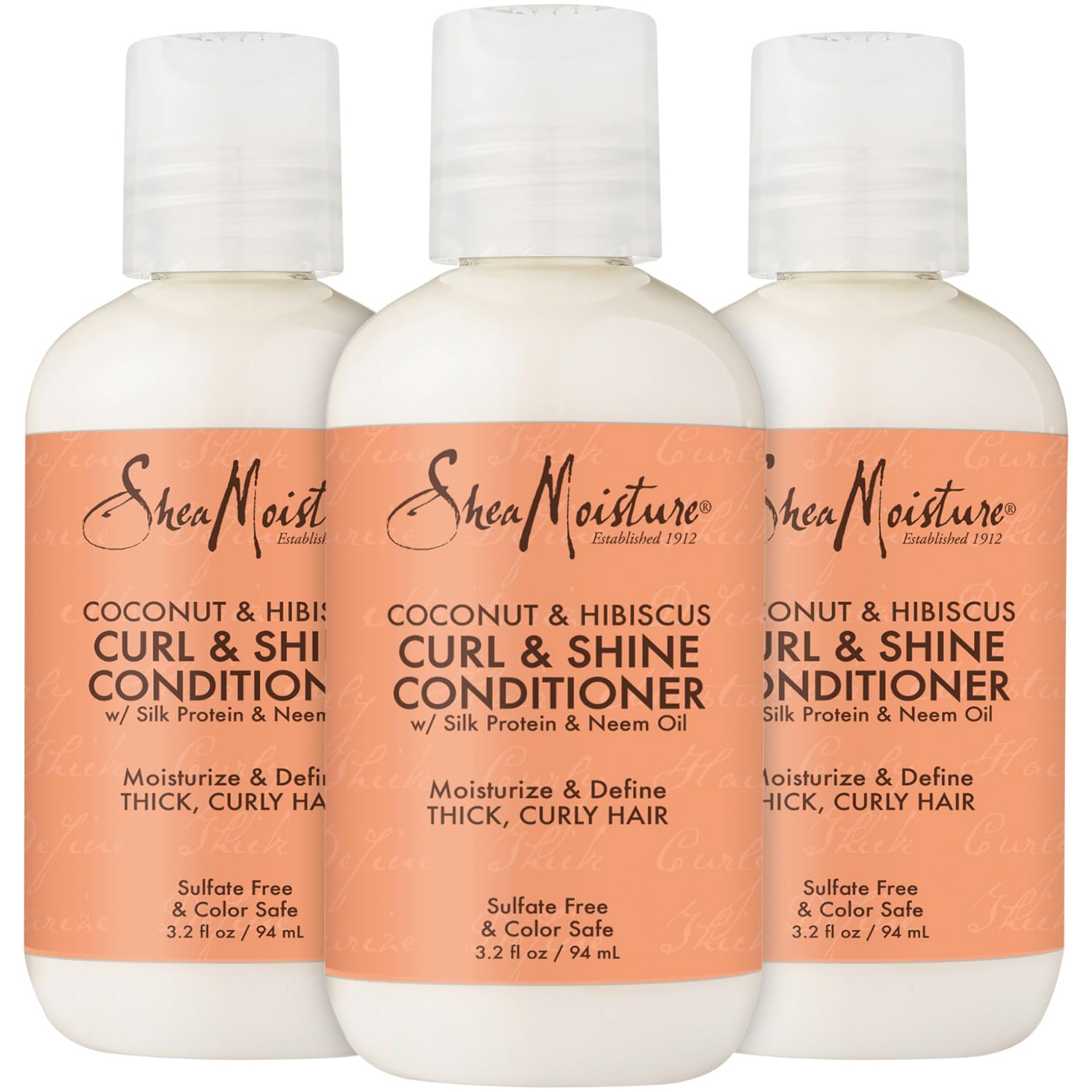 SheaMoisture Curl & Shine Conditioner, Travel-Size 3-Pack – Coconut & Hibiscus Curly Hair Conditioner for Shiny Hair & Frizz Control, 3.2 Oz Ea