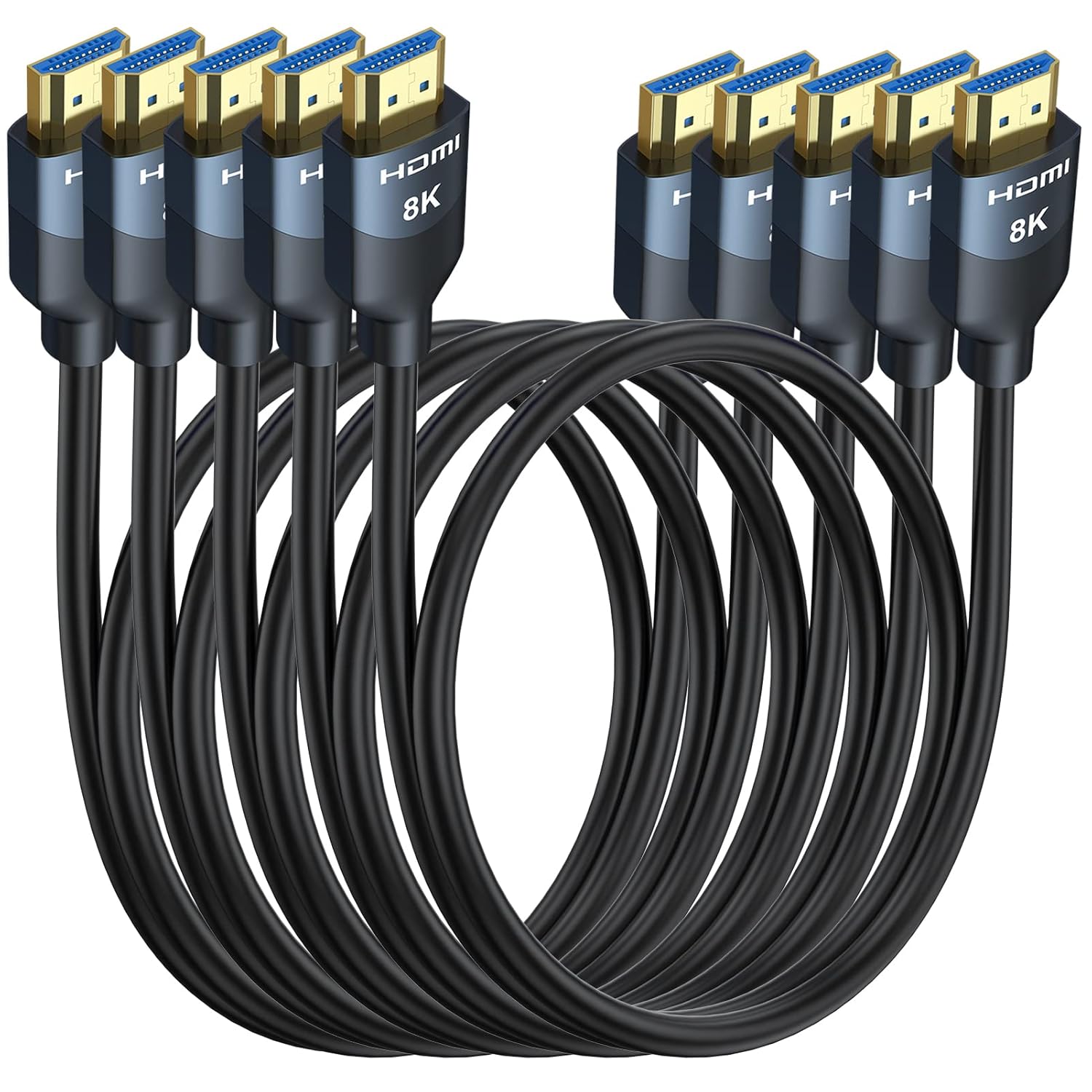 8K HDMI 2.1 Cables 6FT 5-Pack, High Speed HDMI Gaming Monitor Cable for PS5 TV-8K ARC&eARC HDMI Cord-165/180/240Hz, HDCP2.3, 3D/HDR10 for Soundbar, PS5, PS4, TV, Xbox, Roku, Cinema, Computer, Monitor