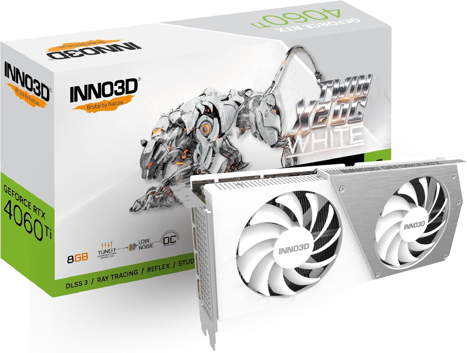 Inno3D nVidia GeForce RTX 4060 Ti 8GB Twin X2 OC White GPU 8GB GDDR6, 2565MHz Boost Clock, RAM 18Gbps, 3xDP, 1xHDMI, 250x118x 42mm (4060TI)