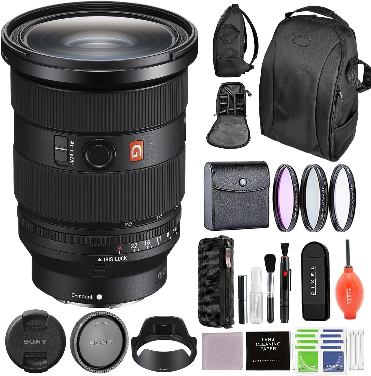 Sony FE 24-70mm f/2.8 GM II Lens (SEL2470GM2) Bundle with Backpack, 3PC Filter Kit & Advanced Accessories | Sony 24-70mm gm ii