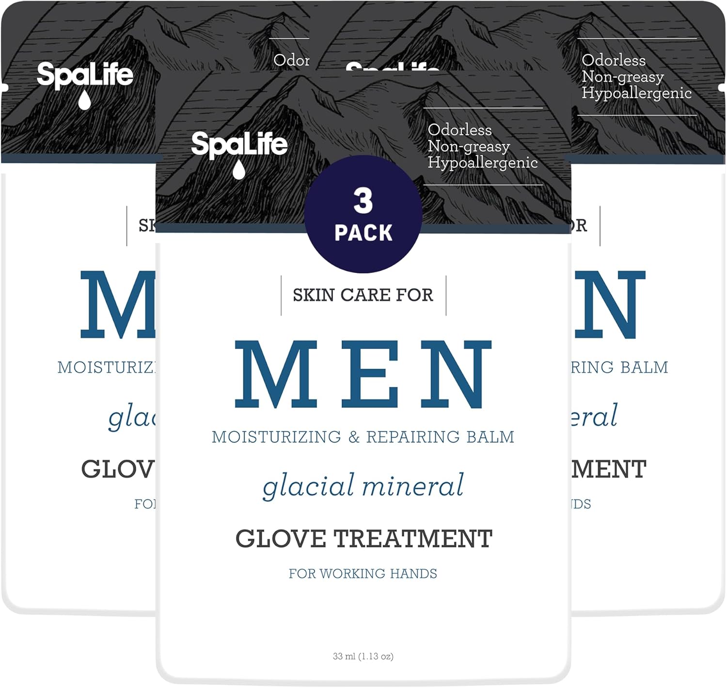 Spa Life Men’s Glacial Mineral Moisturizing and Repairing Balm for The Working Hand (Hand Gloves 3 Pack)