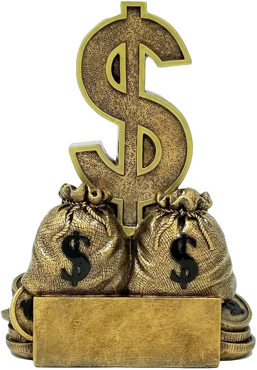 Decade Awards Dollar Sign Trophy – 6 Inch Tall – Stack of Money Award – Engraved Place on Request