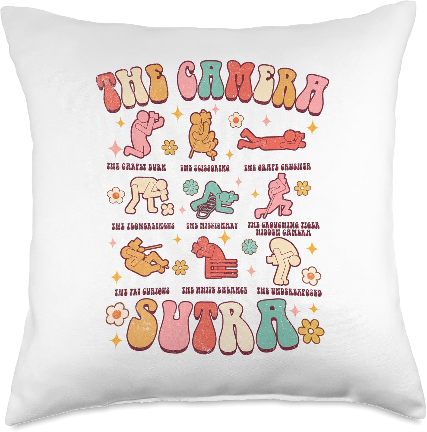 The Camera Sutra Funny Photographer Photography Groovy Throw Pillow, 18×18, Multicolor