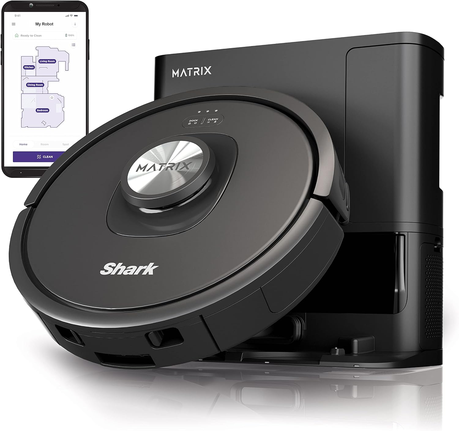 Shark RV2310AE Matrix Self-Emptying Robot Vacuum with Bagless, 45-Day Capacity, Self-Cleaning Brushroll for Pet Hair, No Spots Missed on Carpets & Hard Floors, Precision Home Mapping, Wi-Fi, Black