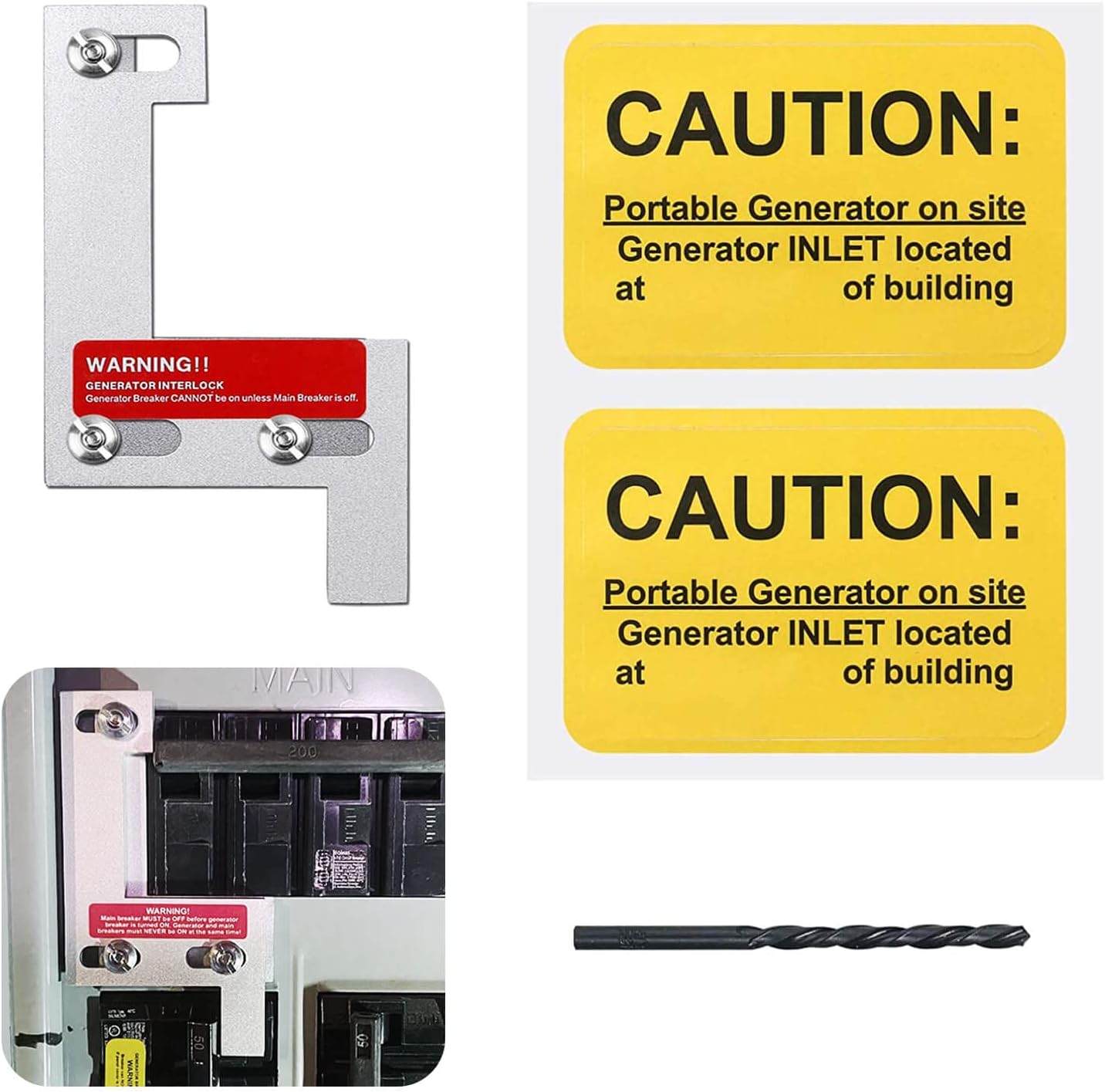 Generator Interlock Kit Compatible with ITE, Gould, Murray, Siemens, and Thomas and Betts, 150 or 200 amp panels, 1 1/4 Inch Spacing between main and generator breaker