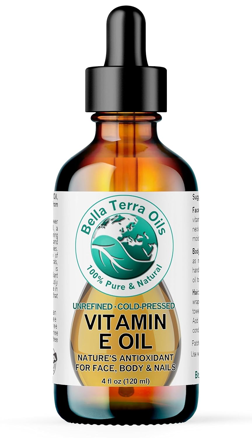 Bella Terra Oils – Organic Vitamin E Oil 4 oz – Strongest Concentration of Natural Organic Vitamin E, D-Alpha Tocopherol Rich, Perfect for Nourishing Your Face and Body