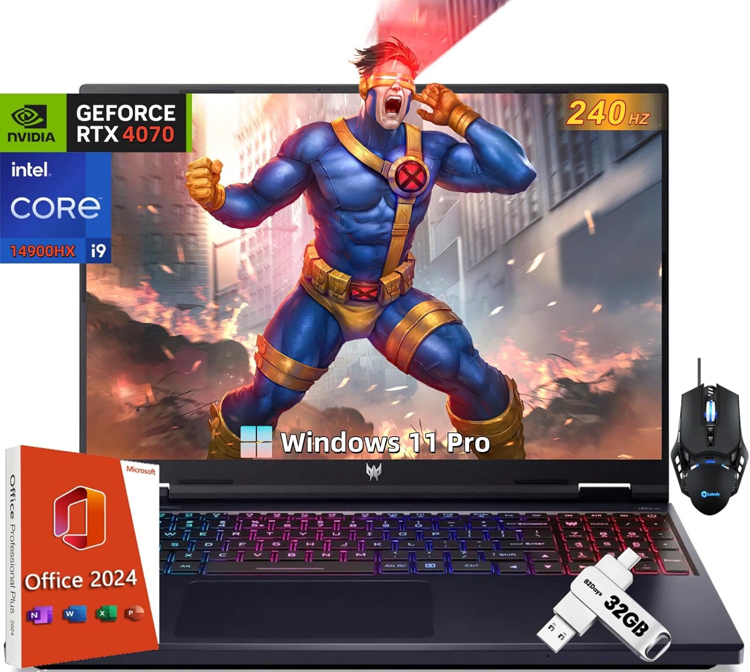 acer Predator Helios Neo 16 Gaming Laptop,with Office 2024 Lifetime License, Intel i9-14900HX, GeForce RTX 4070, 16″ IPS 240Hz 500 nits Display, 64 GB DDR5 RAM, 4 TB SSD, Win 11 Pro & Patented Mouse