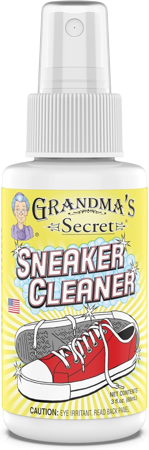 Grandma’s Secret Sneaker Cleaner – Shoe Cleaner for Rubber, Canvas and Leather – Stain Remover Spray Removes Dirt, Grime and Grass – 3oz Sneakers Cleaner for Outdoor Shoes, Slippers and Moccasins