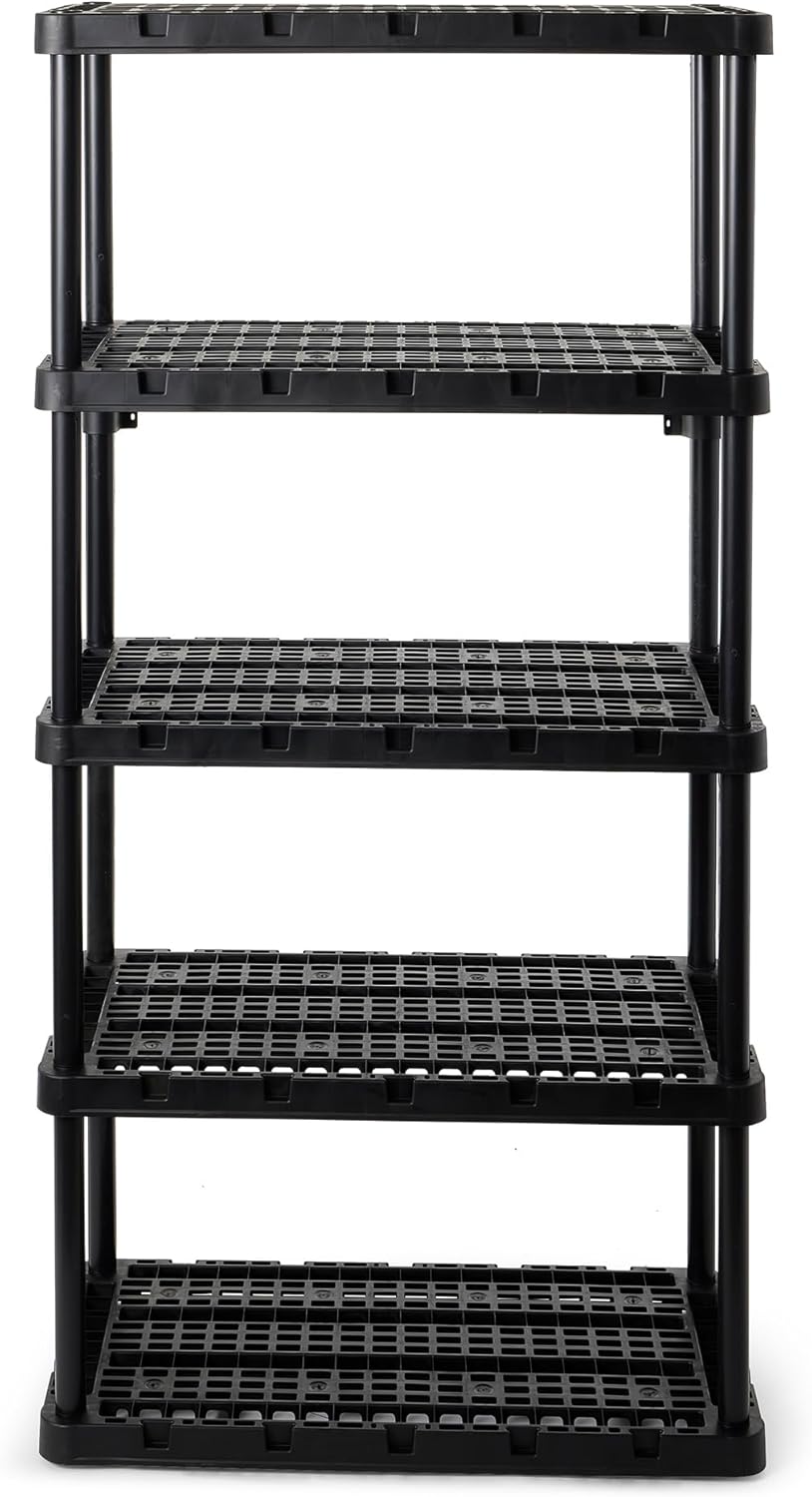 Gracious Living 5 Shelf Knect-A-Shelf Ventilated Heavy Duty Storage Unit 18 x 36 x 72 Organizer System for Home, Garage, Basement & Laundry, Black