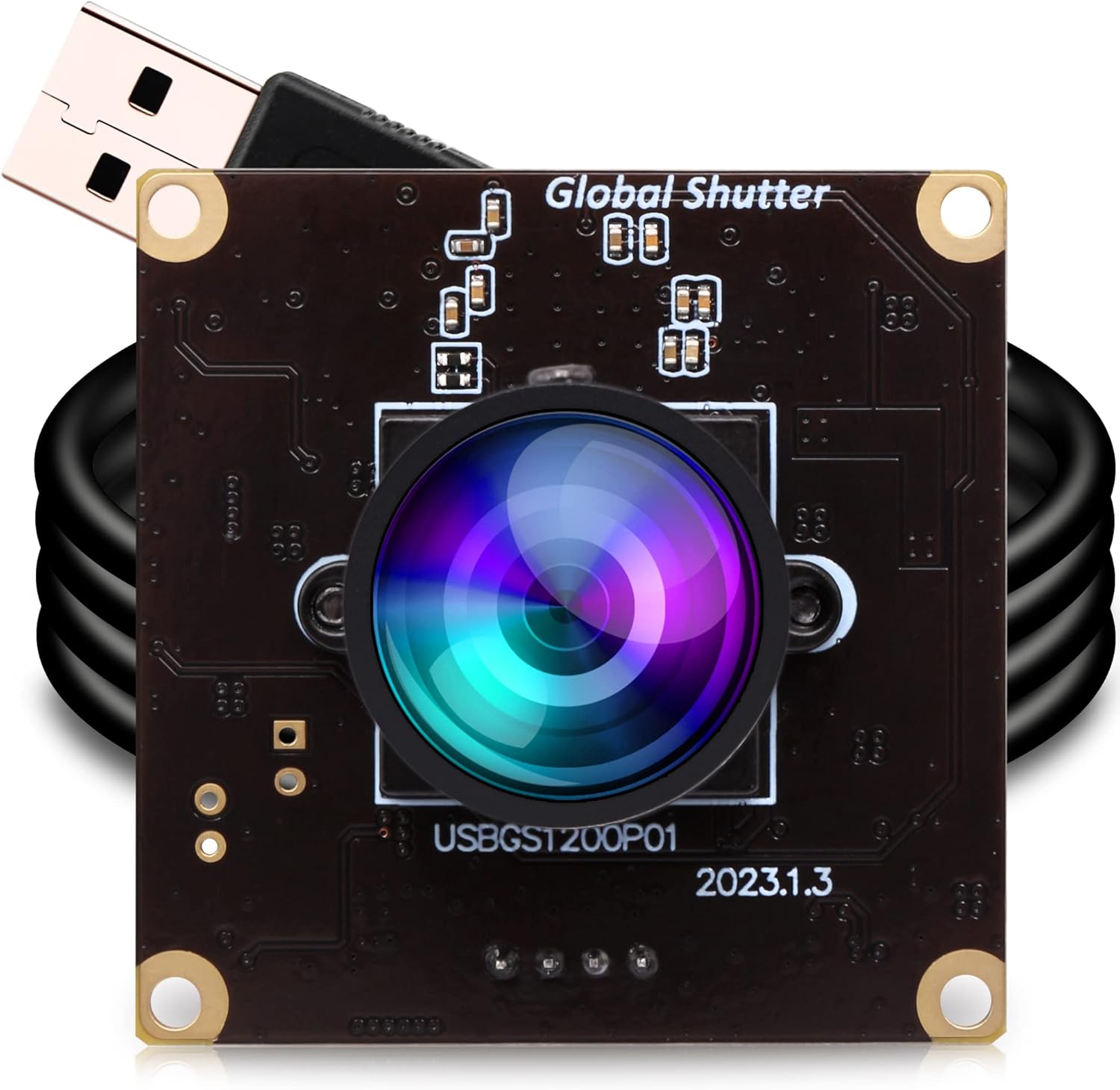 ELP High Speed Wide Angle Global Shutter USB Camera Module for Computer 1080P Mini UVC USB2.0 Webcam Board with 110degree No Distortion Lens AR0234 High Frame 90fps Web PC Camera Board for Laptop