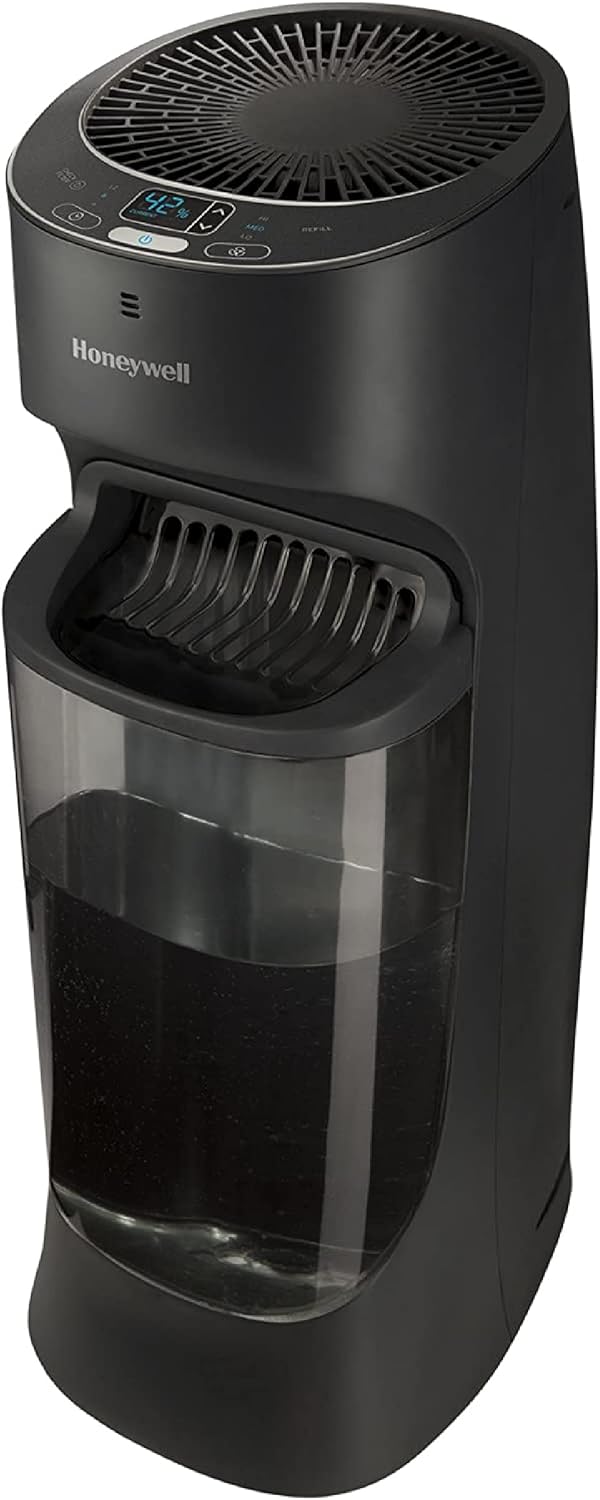 Honeywell Top Fill Tower Humidifier, Digital Humidistat, Black – Cool Mist Humidifier for Bedroom, Home or Office with Space Saving Tower Design