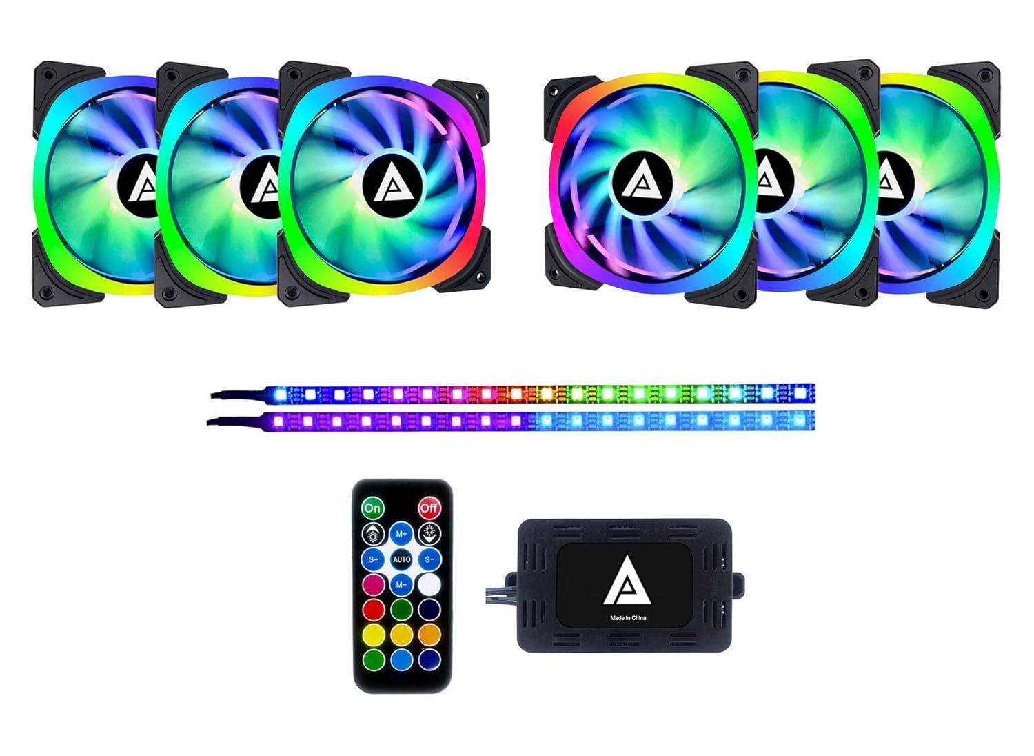 Apevia LP62-RGB Lunar Pro 120mm Silent Dual-Ring RGB Color Changing LED Fan with Remote Control, 28x LEDs & 8X Anti-Vibration Rubber Pads w/ 2 Magnetic LED Strips (6+2-pk)