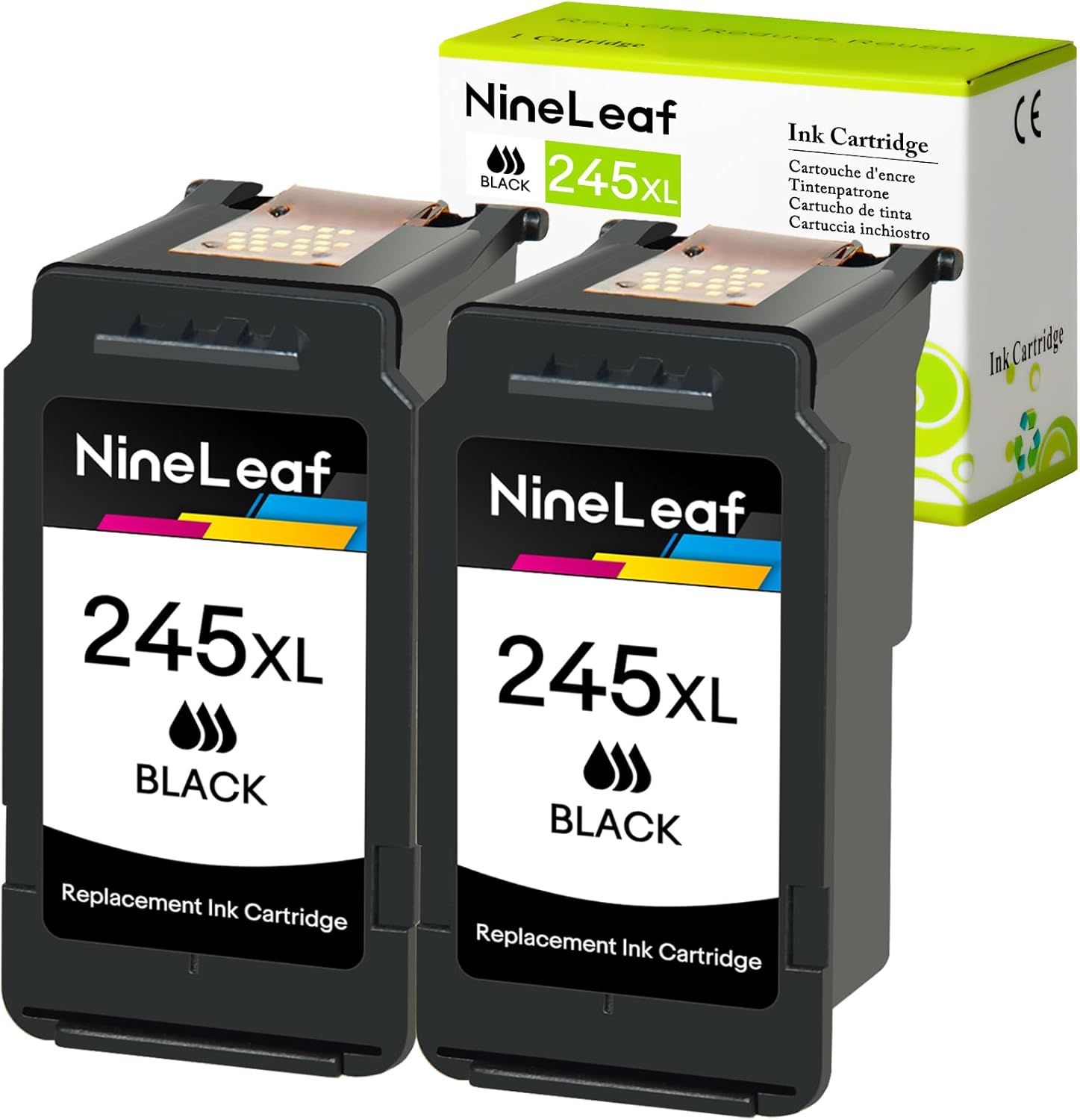 NineLeaf Remanufactured PG245XL Ink Cartridge Replacement for Canon 245XL 243XL PG-245 Compatible with PIXMA MX492 MX490 MG2525 MG2450 MG2950 TS202 IP2820 Printer (Black,2 Pack)