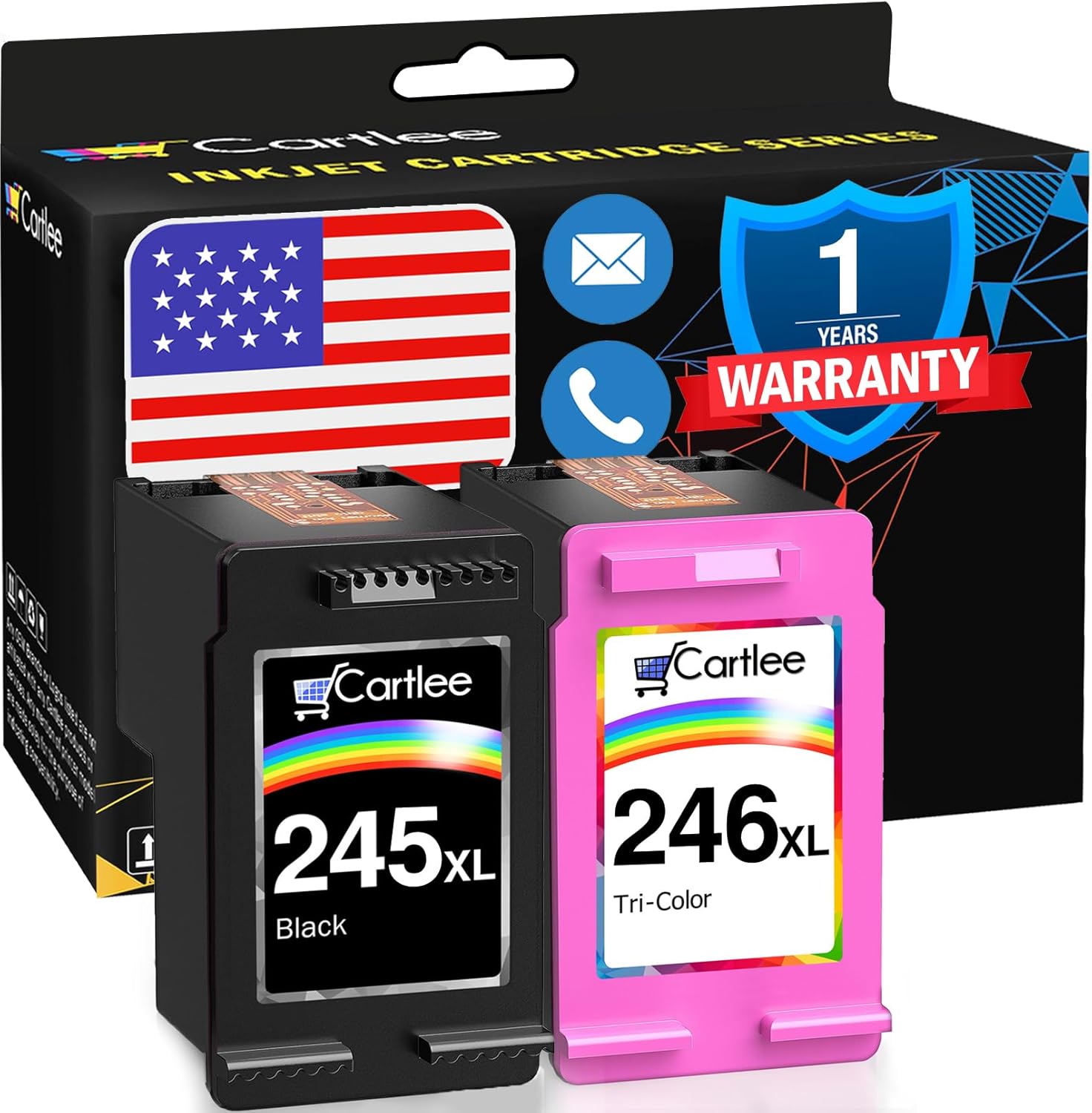 Cartlee Compatible Ink Cartridges Replacement for Canon Ink 245 and 246 PG-245xl CL-246xl for iP2820 MG2420 MG2920 MG2922 MG2520 MG2924 MX492 (2 Pack)