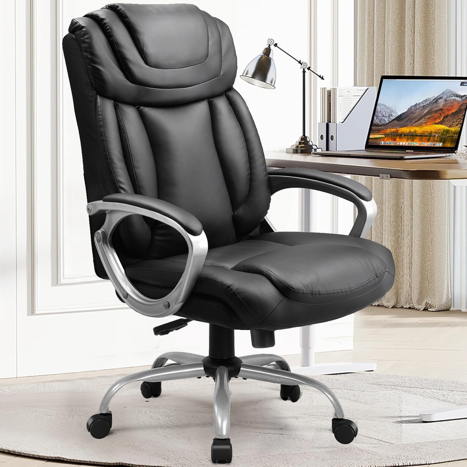 COMHOMA Ergonomic Office Chair Home Office Desk Chairs Comfy Back Support PU Leather Executive Office Chair with Wheels Headrest Padded Armrests Height Adjustable Tilt Swivel Rolling Reclining Seat