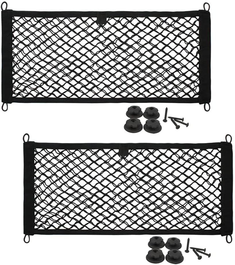 [2 Pack], Large Cargo Net for Trunk, RV, Boats Storage Mesh Pocket Net with 8 pcs Mounting Screw and Built-in Hooks