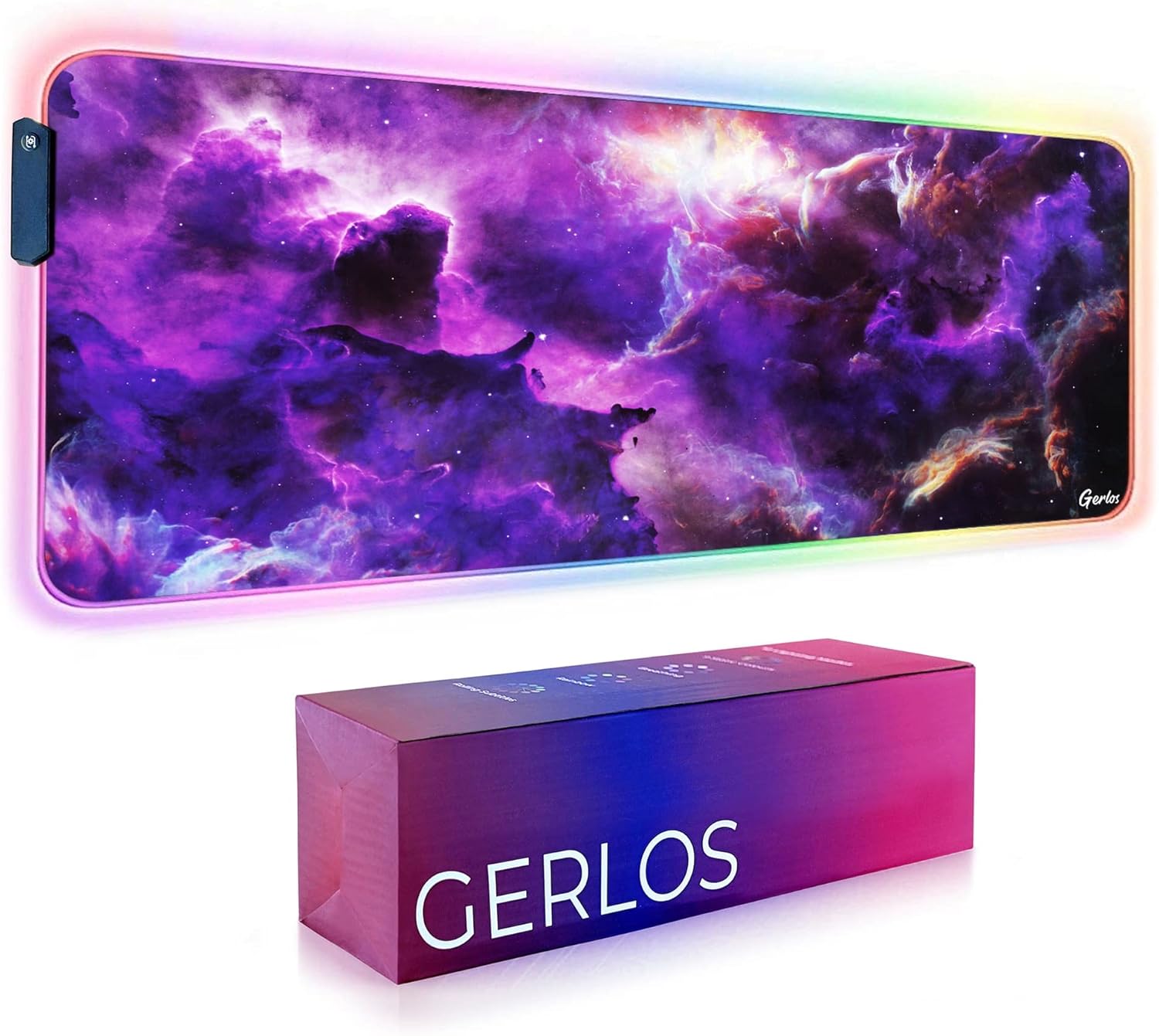 Gerlos RGB Large Gaming Mouse Pad, Extended Soft LED Mouse Pad, Non-Slip Rubber Base, Water Resist Keyboard Pad, Computer Mousepad 31.5×11.8 inches