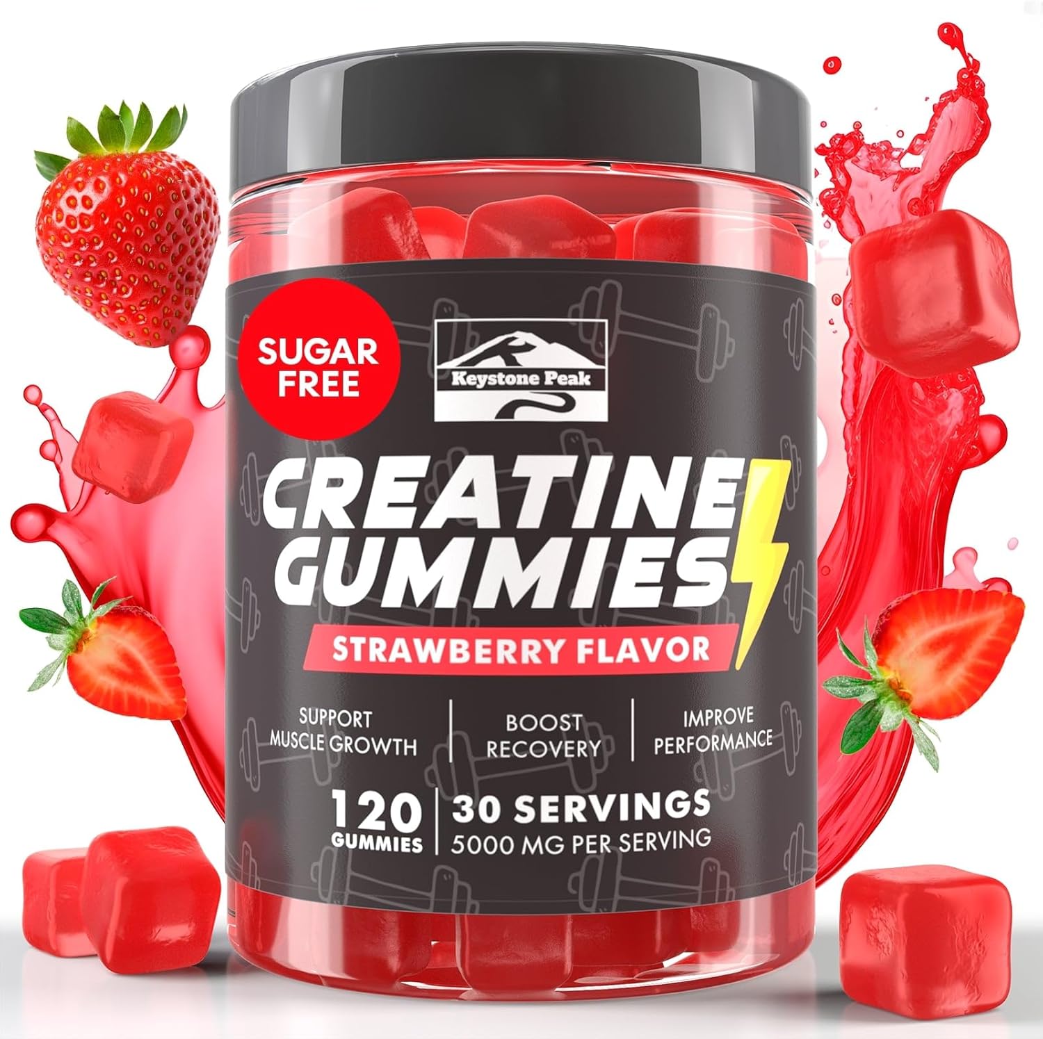 KP Creatine Monohydrate Gummies Strawberry for Men & Women, 100% Creatine Strawberry Gummies, 5g per Serving + Vegan, Sugar Free + Strength, Energy, Muscle & Booty Gain – 120 Count