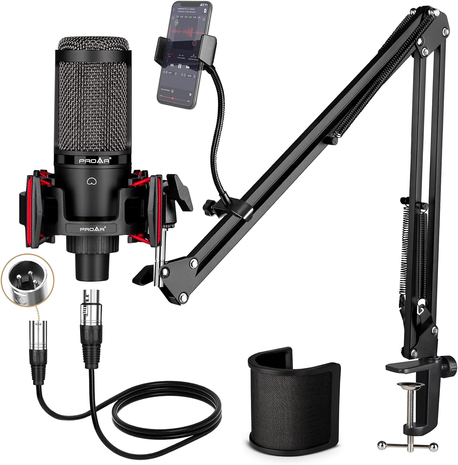 Condenser Microphone XLR,Professional Studio Recording Microphone for Computer PC,Cardioid Podcast Mic Kit with Boom Arm,Gaming Microphone for Streaming,ASMR,Singing,Voice Over,Vocal,YouTube,Zoom