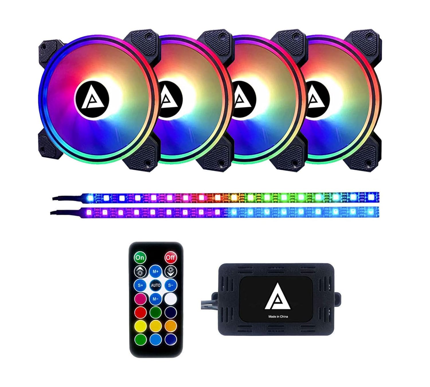 Apevia ET42-RGB Electro 120mm Silent RGB Color Changing LED Fan with Remote Control, 28x LEDs & 8X Anti-Vibration Rubber Pads w/ 2 Magnetic LED Strips (4+2-pk)