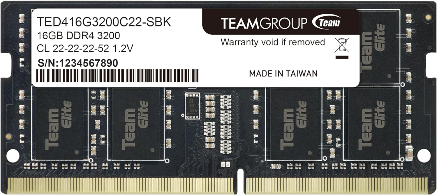 TEAMGROUP Elite DDR4 16GB Single 3200MHz PC4-25600 CL22 Unbuffered Non-ECC 1.2V SODIMM 260-Pin Laptop Memory Module Ram Upgrade -TED416G3200C22-S01